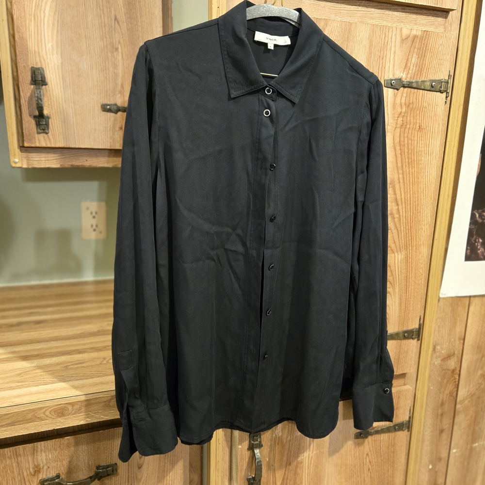 Vince Midnight Black Collared Shirt